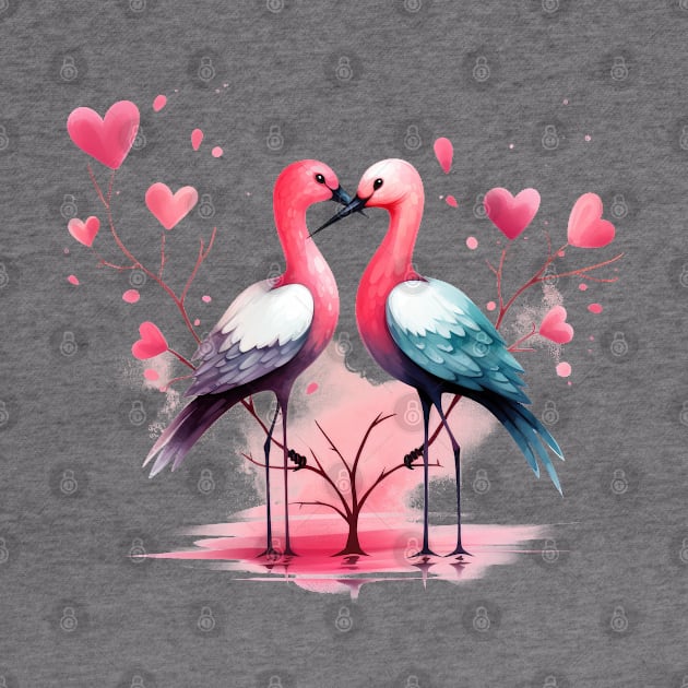 Valentine Kissing Avocet Bird Couple by Chromatic Fusion Studio